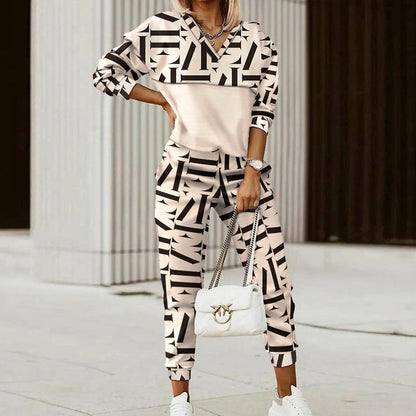 Polyester Fitted Hoodie and Pants Set | Khaki Black, Apricot