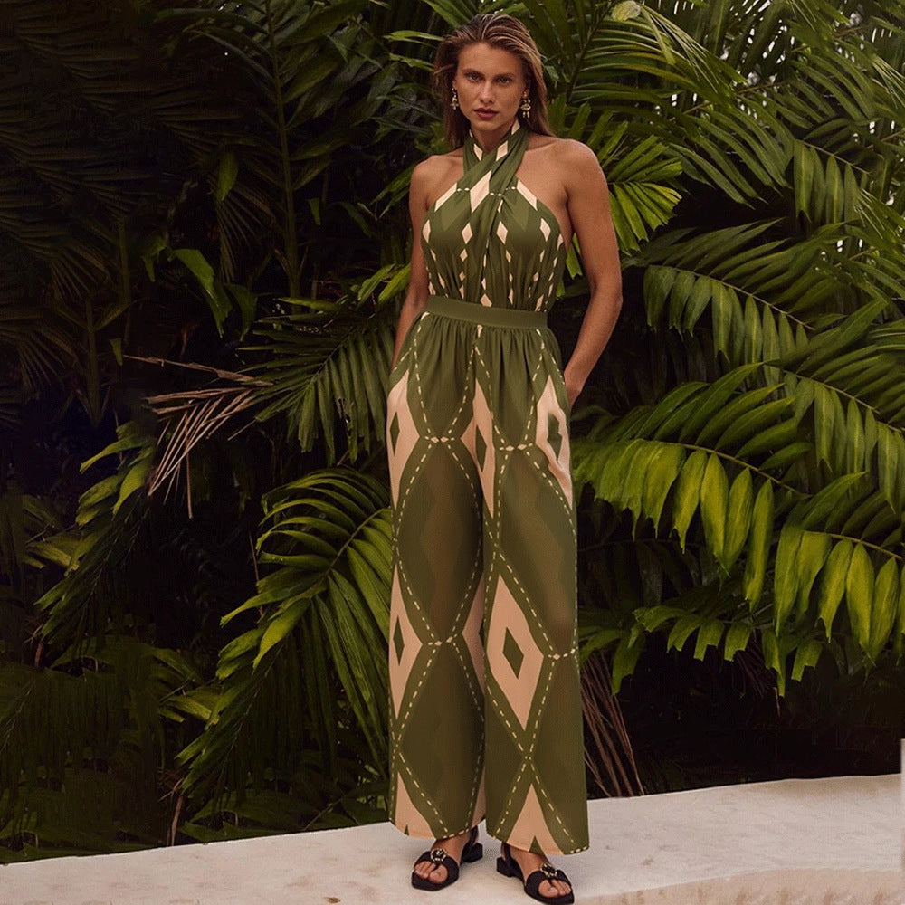 Polyester One-Piece Swimsuit | Halter, Backless, Women