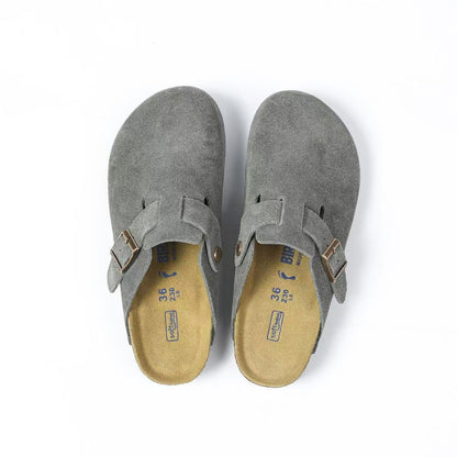 Genuine Leather Sandals | Round Toe, Black Buckle