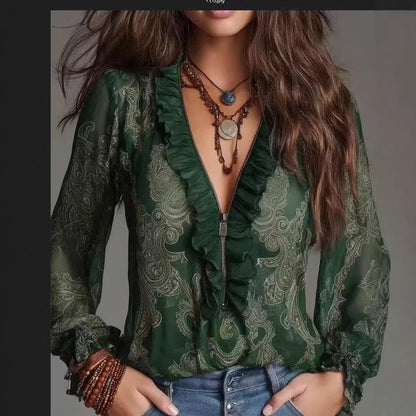 Polyester Chiffon Shirt | Deep Red, Long Sleeve, Casual