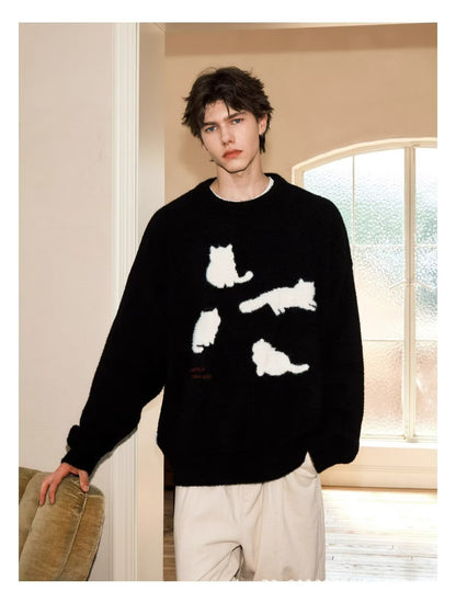 Acrylic Cat Silhouette Sweater | Apricot, Black, M-3XL