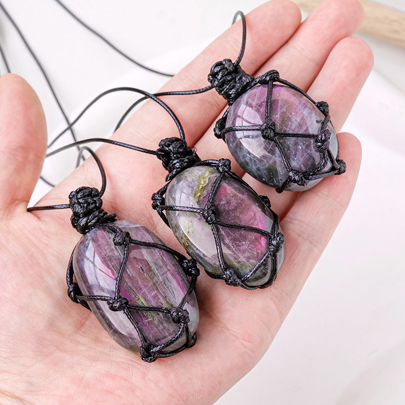 Crystal Mesh Pendant | Purple Light Feldspar, 3-4CM