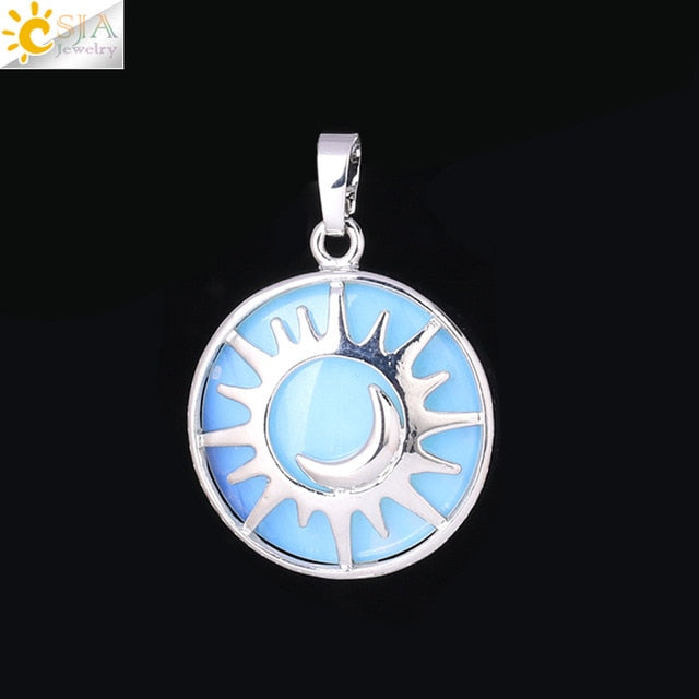 CSJA Sun & Moon Pendant Reiki Healing Natural Stone Purple White Crystal Quartz Beads for Jewelry Making Necklace