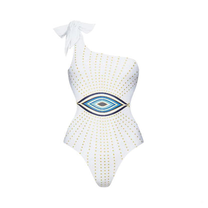 Polyester One-piece Swimsuit | Bow Shoulder, Female, Adult