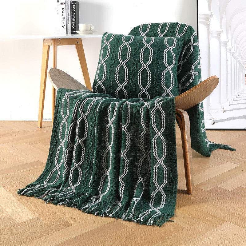 Acrylic Knitted Blanket | Gray, Orange, Beige, Green