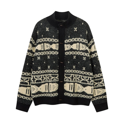 Knitted Sweater Jacket | Khaki, Black, Loose Fit