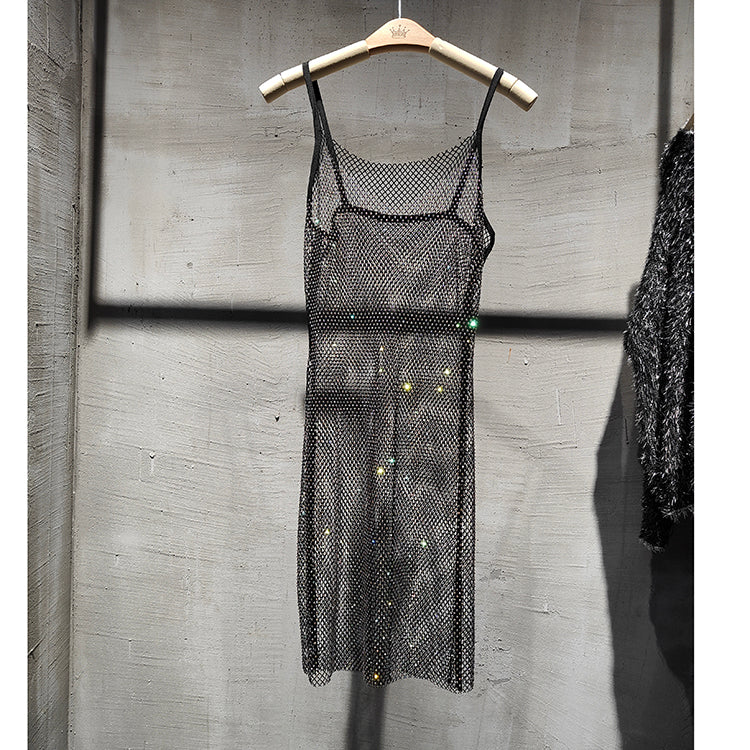 Diamond Crystal Sling Dress | Summer, V-neck, A-line