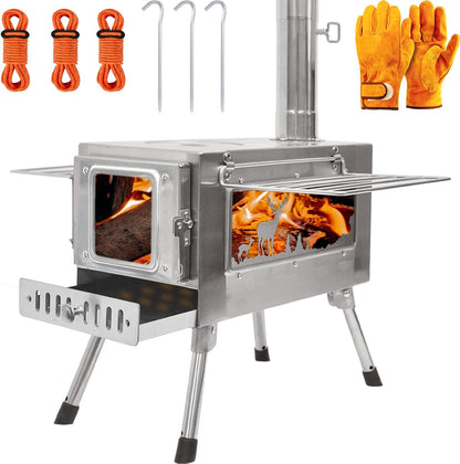 Wood Burning Stove | Portable with Chimney Pipe for Camping