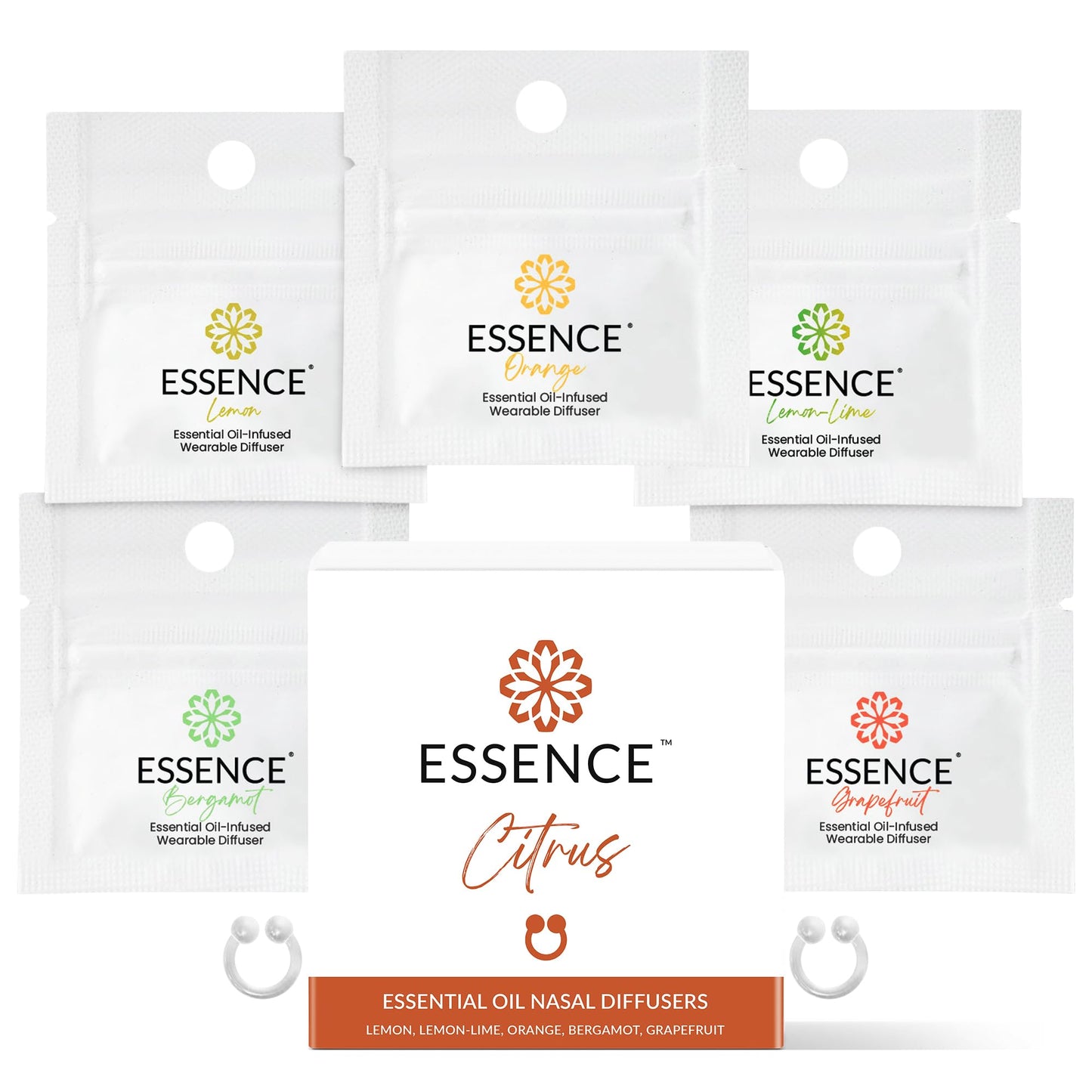 Essence Nasal Diffuser Self Care Bundle – Essential Oil Silicone Nose Rings for Stress, Energy & Mental Clarity – Wearable Aromatherapy Pack for Wellness & Mood Balance