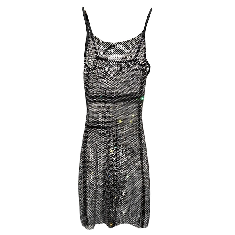 Bungee Sexy Slim Slim Women's Summer New Bright Diamond Crystal Temperament Bag Hip Sling Mid-length Dress Fashion Trend