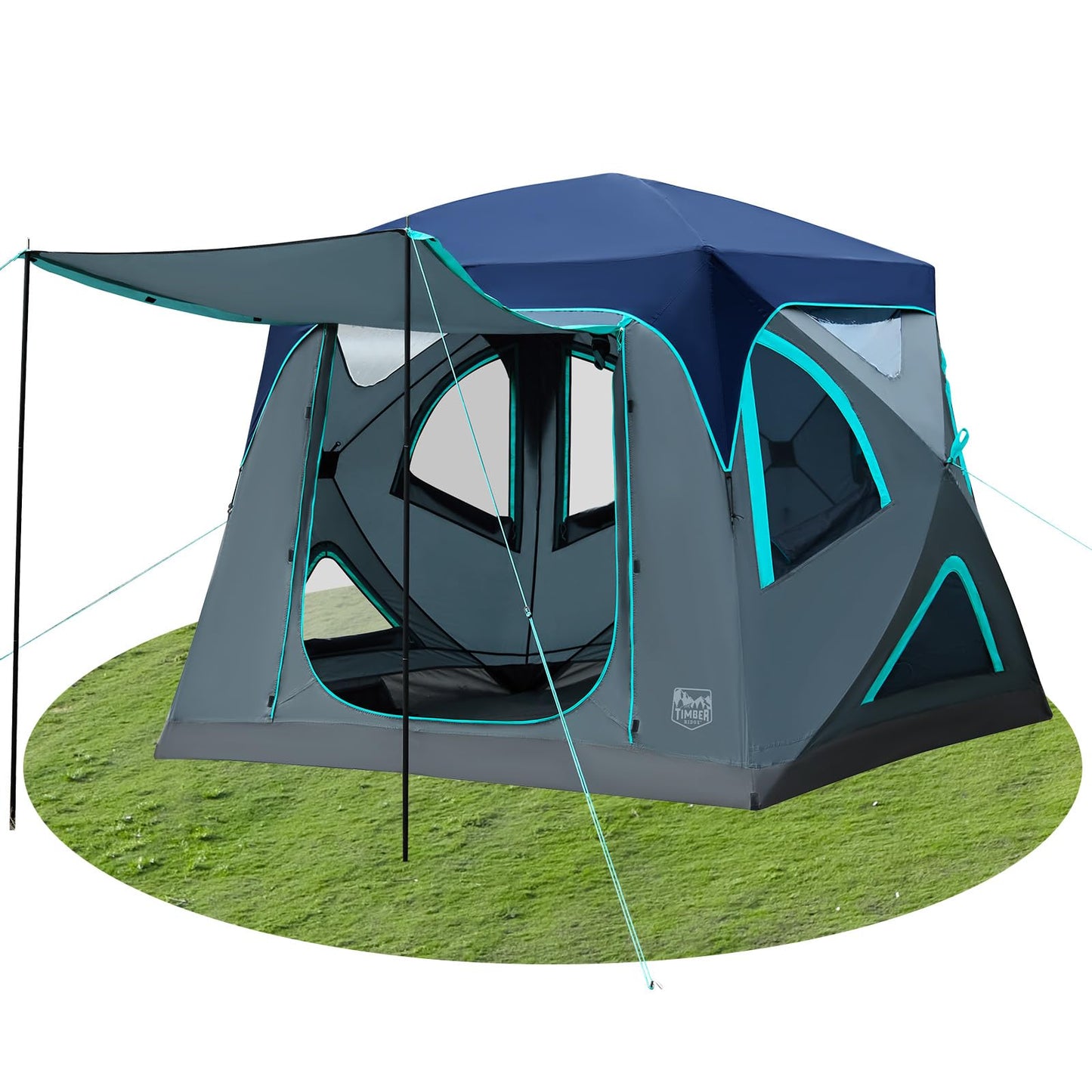 TIMBER RIDGE Camping Tent, 4/6 Person Instant Pop Up Hub Tent with 8 Windows, Easy 60 Second Setup, Weather Resistant Family Cabin Tents with Rain Fly for Camping, Outdoor Travel