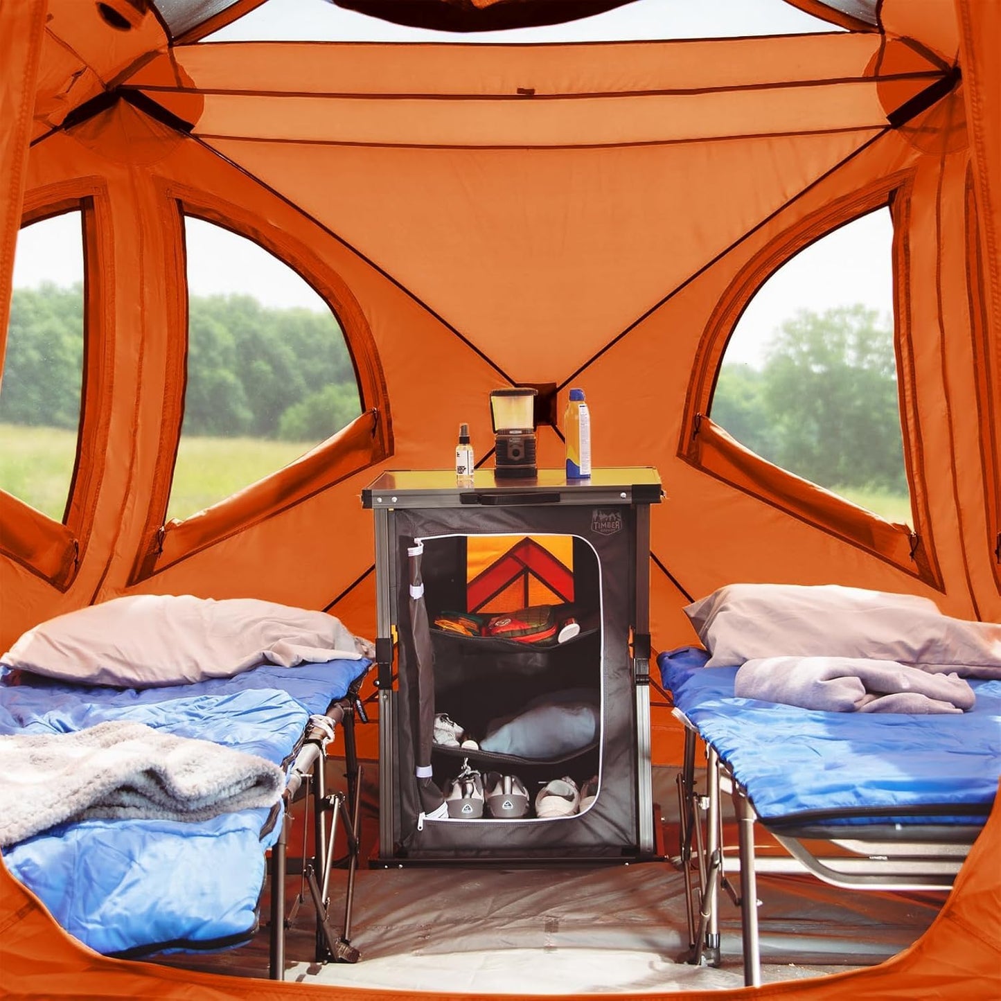 TIMBER RIDGE Camping Tent, 4/6 Person Instant Pop Up Hub Tent with 8 Windows, Easy 60 Second Setup, Weather Resistant Family Cabin Tents with Rain Fly for Camping, Outdoor Travel