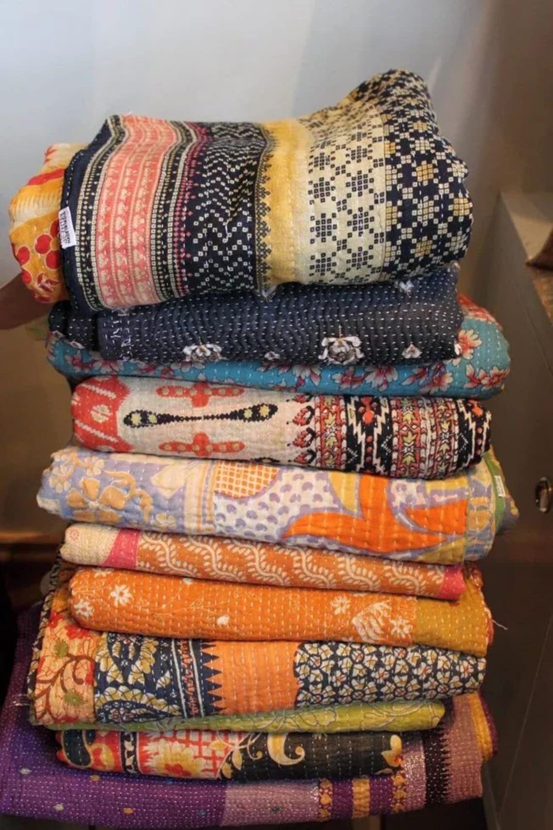 Vintage Kantha Quilts Handmade Old Saree Made gudari Boho Bedding Throw Blanket Bedspread Rally