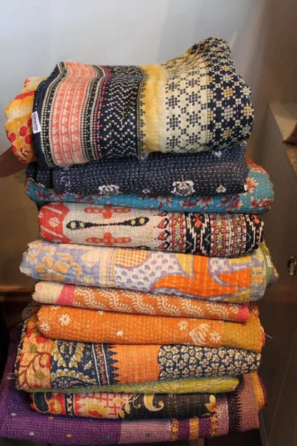 Kantha Quilt | Hand-Stitched Boho Throw from Recycled Saris