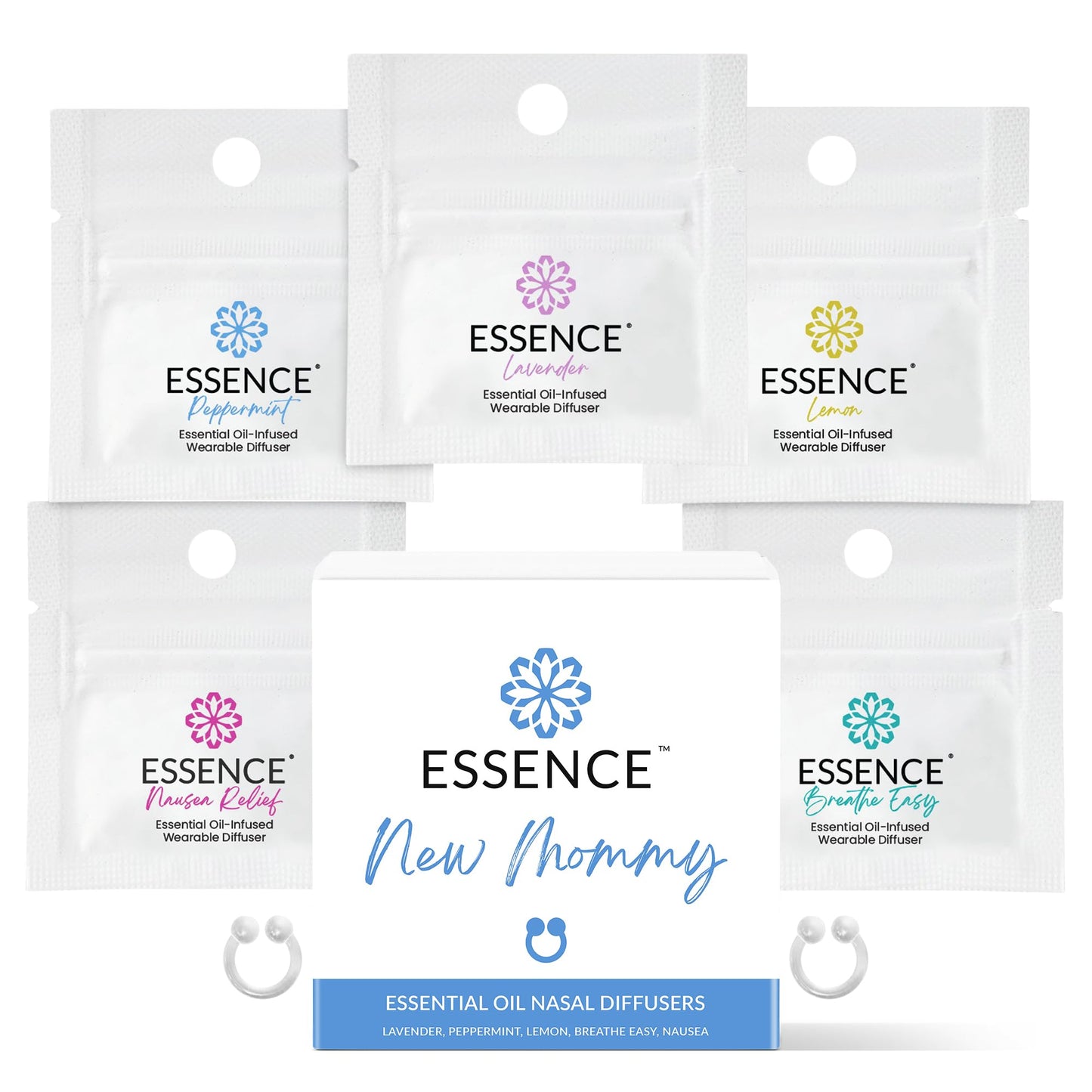 Essence Nasal Diffuser Self Care Bundle – Essential Oil Silicone Nose Rings for Stress, Energy & Mental Clarity – Wearable Aromatherapy Pack for Wellness & Mood Balance