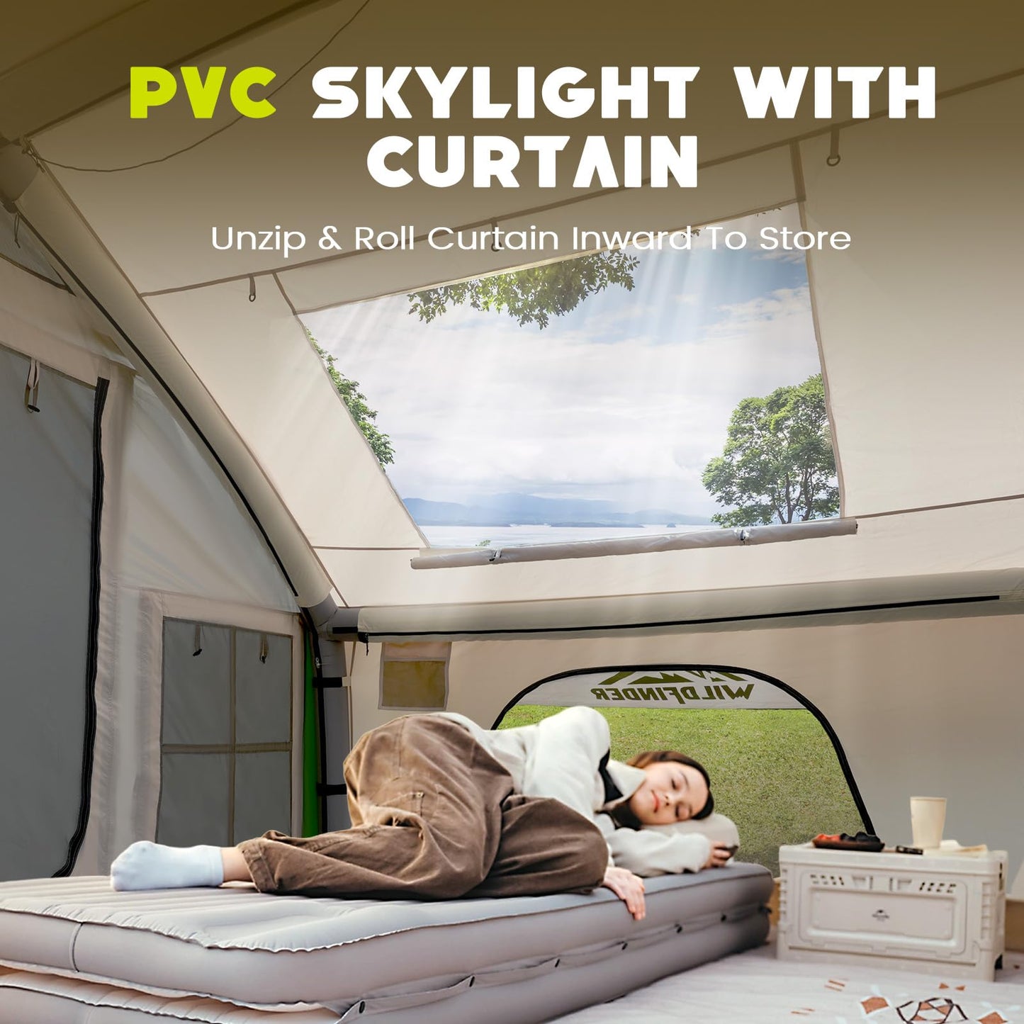 Inflatable Tent with Skylight, Quick Setup Blow Up Tents with Pump, Hot Tent with Stove Jack, Waterproof Oxford Inflatable House for Camping, Air Glamping Tents for Camping Adult