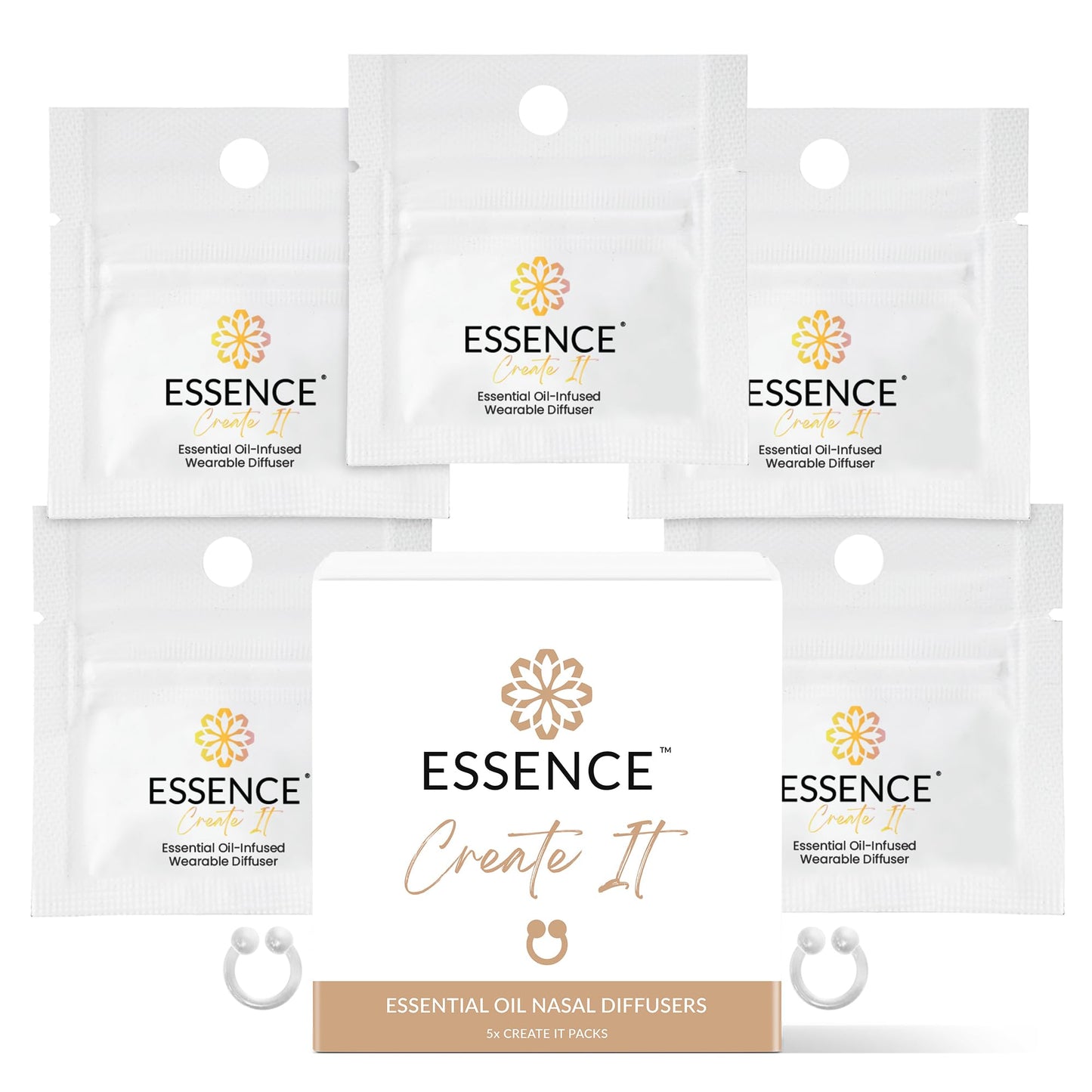 Essence Nasal Diffuser Self Care Bundle – Essential Oil Silicone Nose Rings for Stress, Energy & Mental Clarity – Wearable Aromatherapy Pack for Wellness & Mood Balance