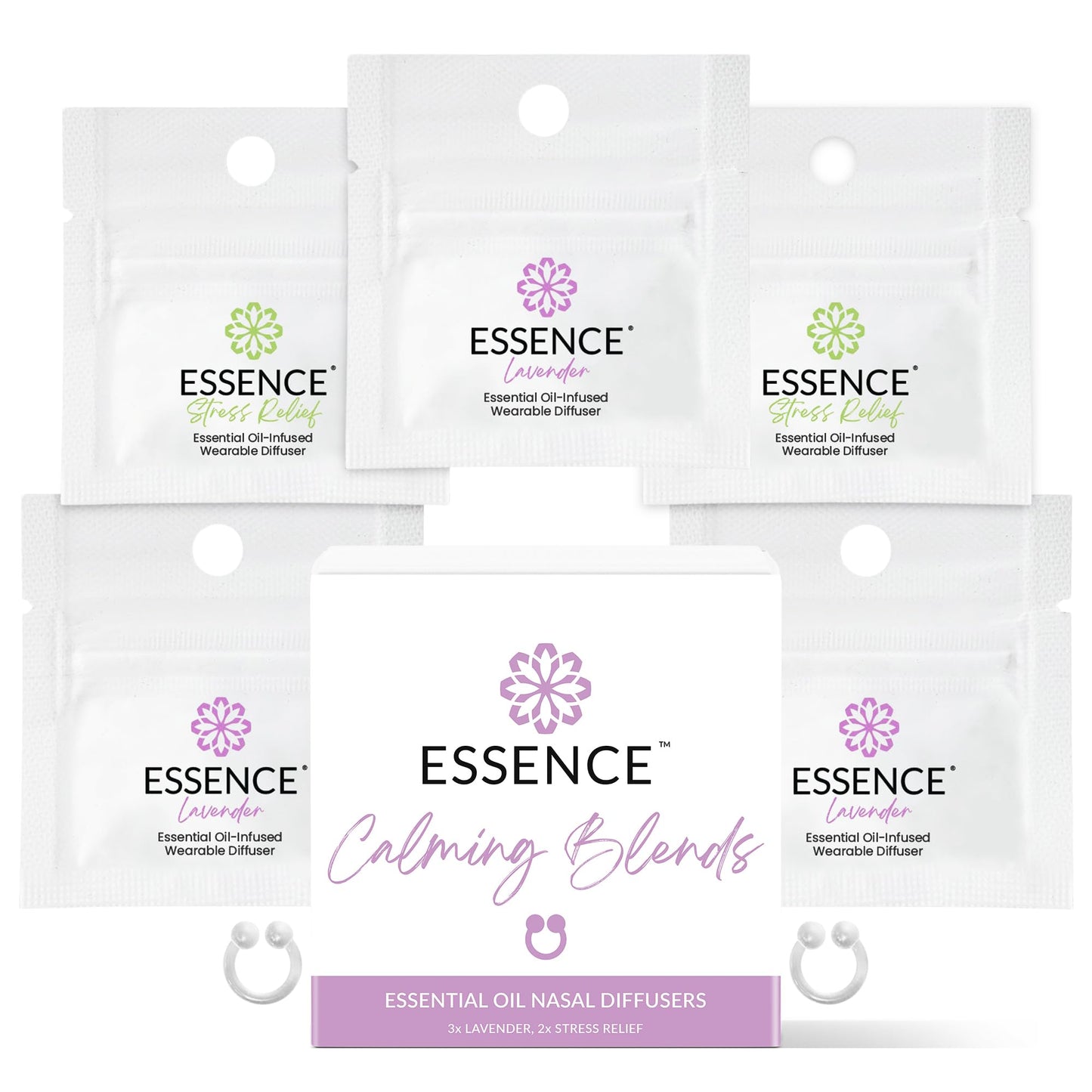 Essence Nasal Diffuser Self Care Bundle – Essential Oil Silicone Nose Rings for Stress, Energy & Mental Clarity – Wearable Aromatherapy Pack for Wellness & Mood Balance