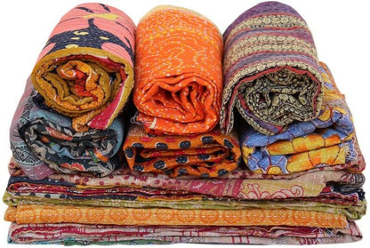 Kantha Quilt | Hand-Stitched Boho Throw from Recycled Saris