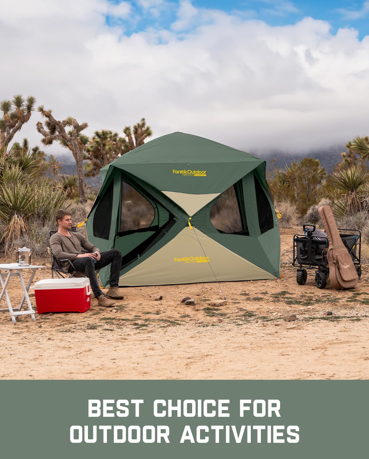 FanttikOutdoor Alpha C4 Ultra Camping Tent 4 Person Pop Up Instant Cabin Setup in 60 Seconds Portable Hub Tent with Rainfly & Windproof for Outdoor Camping & Overlanding