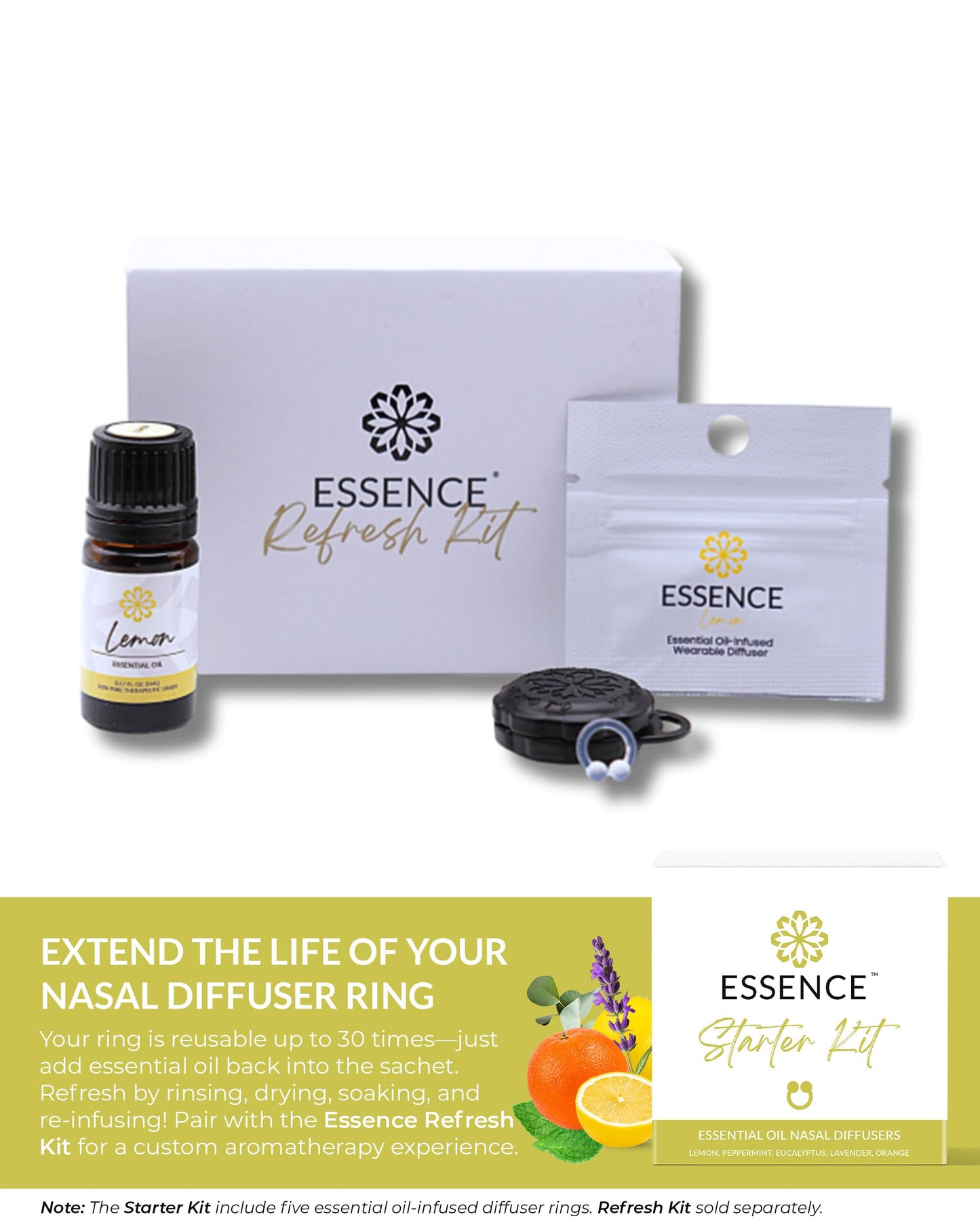 Essence Nasal Diffuser Self Care Bundle – Essential Oil Silicone Nose Rings for Stress, Energy & Mental Clarity – Wearable Aromatherapy Pack for Wellness & Mood Balance