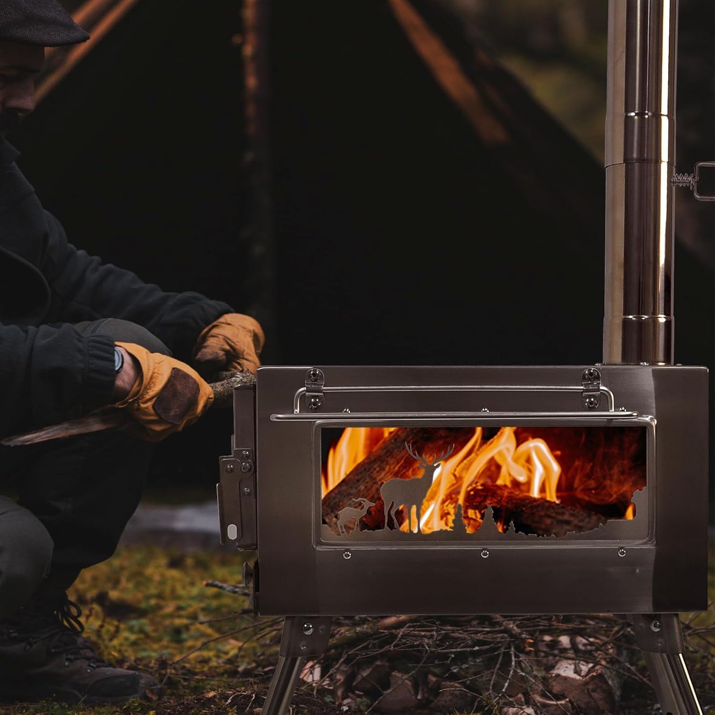 Outdoor Wood Burning Stove, Portable with Chimney Pipe for Cooking, Camping, Tent, Hiking, Fishing, Backpacking