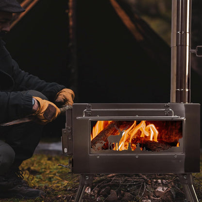 Wood Burning Stove | Portable with Chimney Pipe for Camping