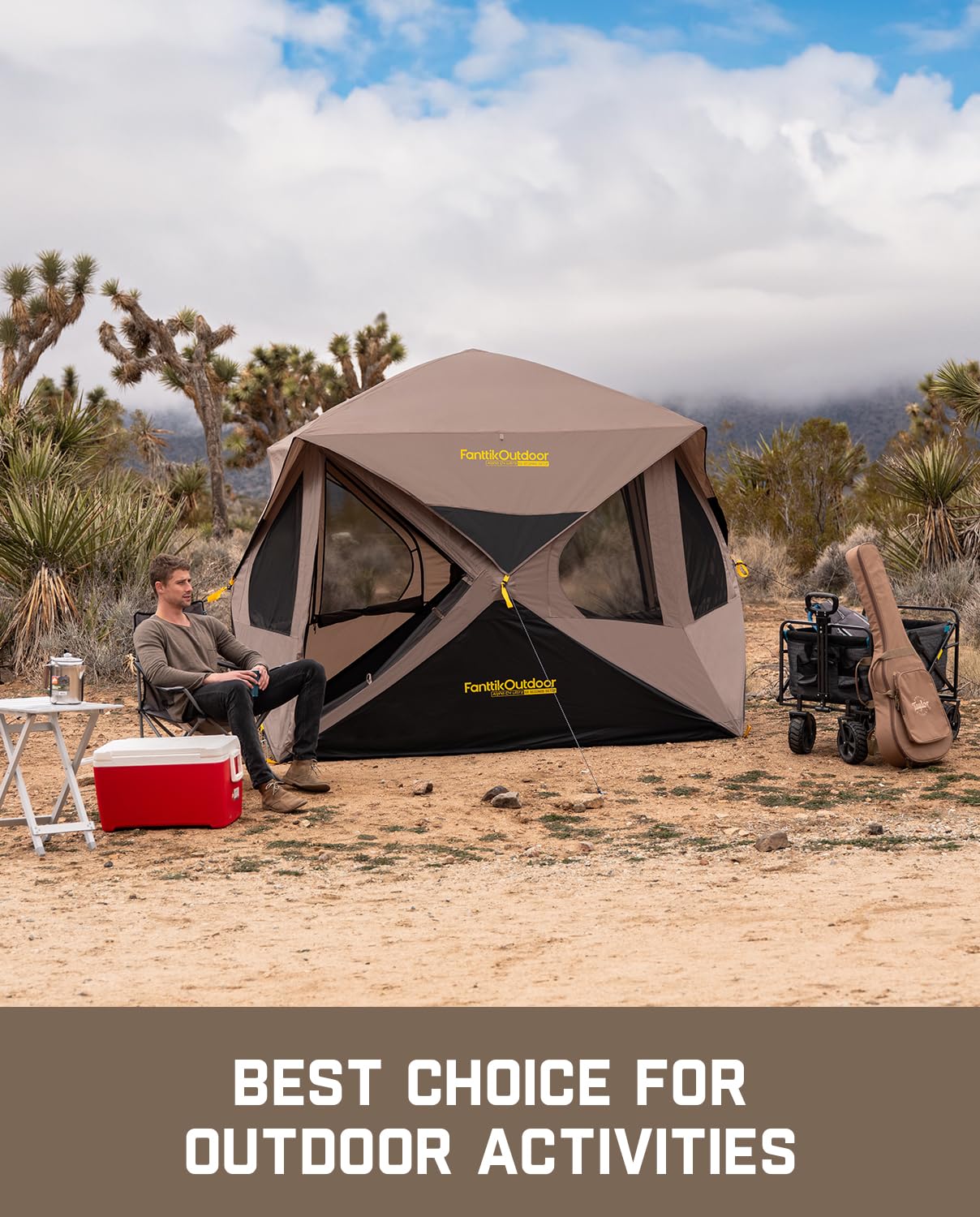 FanttikOutdoor Alpha C4 Ultra Camping Tent 4 Person Pop Up Instant Cabin Setup in 60 Seconds Portable Hub Tent with Rainfly & Windproof for Outdoor Camping & Overlanding