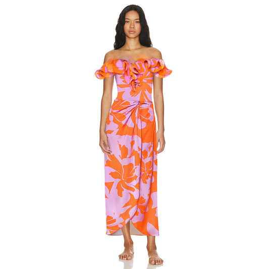 Ruffled One-Piece Swimsuit for Women, Vacation Set Dress Swimwear