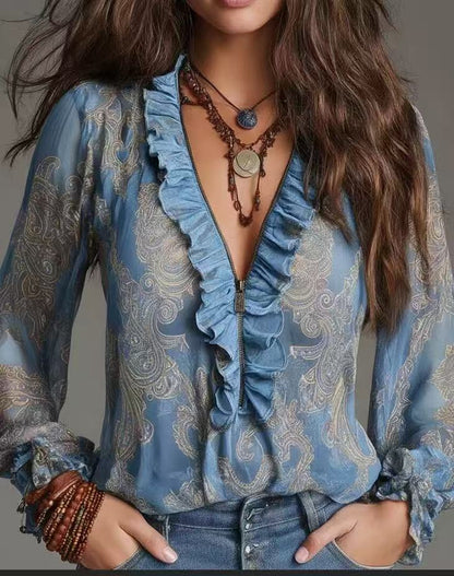 Polyester Chiffon Shirt | Deep Red, Long Sleeve, Casual