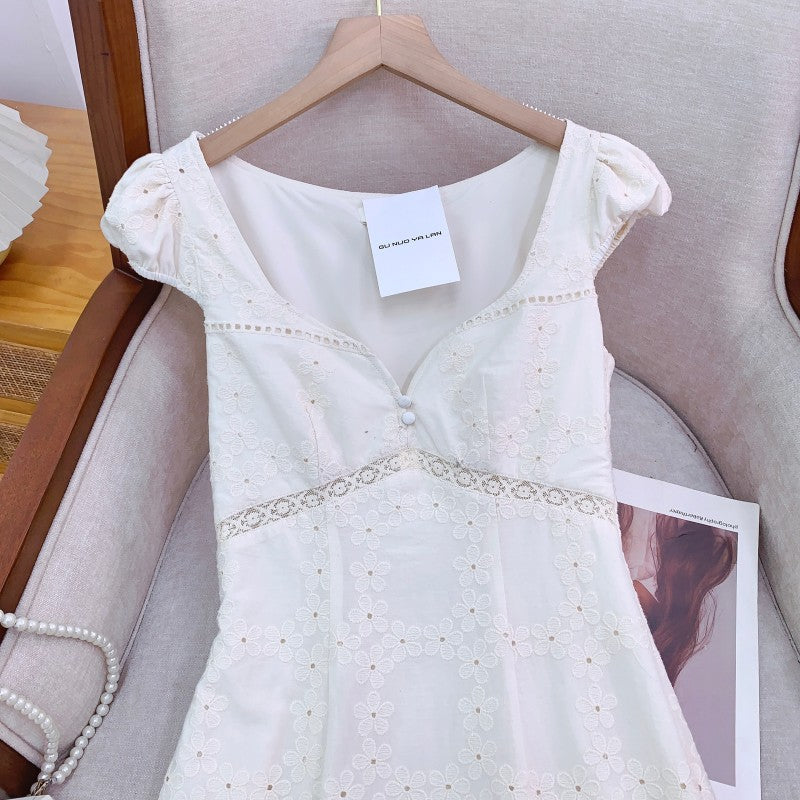 Cotton Resort Tea Dress | Floral, V-neck, Sleeveless