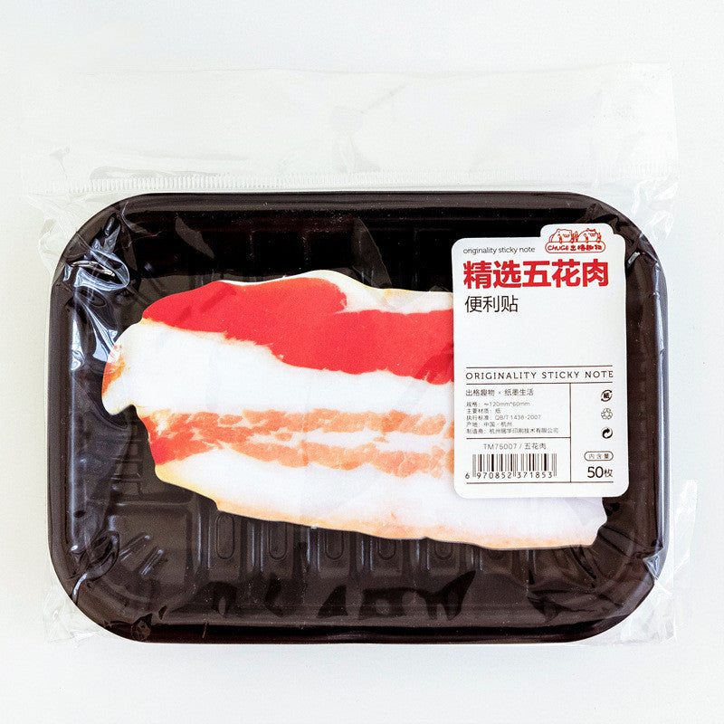 Supermarket Meat Tray Sticky Notepad — 50 Sheets, 6 Food Designs