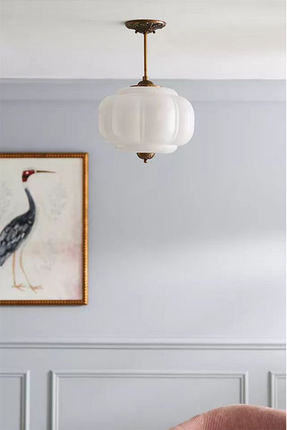 Copper Pendant Lamp | Vintage Pumpkin Glass Design