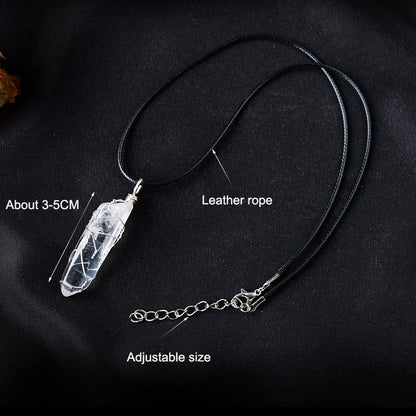 Crystal Pendant Necklace | White, Hexagonal, Wrapped