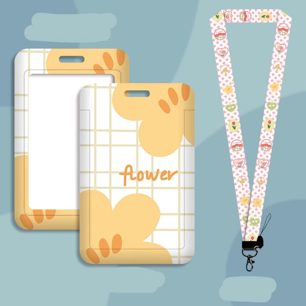 Kawaii ID Card Holder — Illustrated Badge Sleeve, Lanyard or Keychain