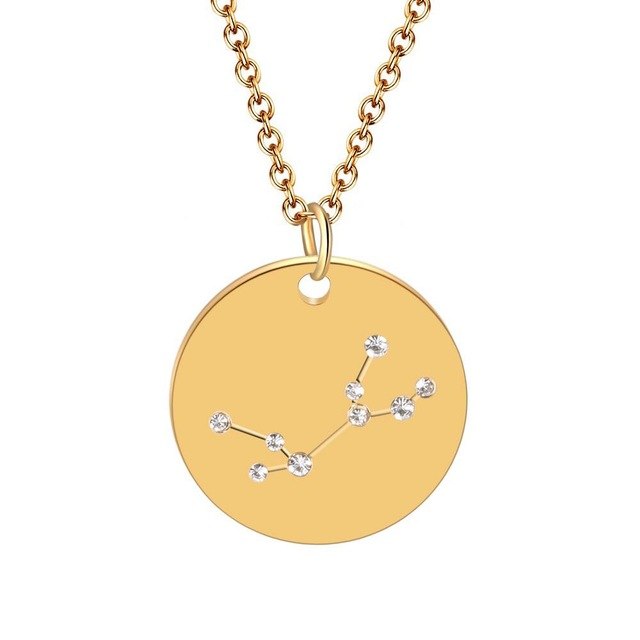 12 constellation stainless steel necklace set Leo Libra Aries Pendant Horoscope Astrology Necklace for men and women