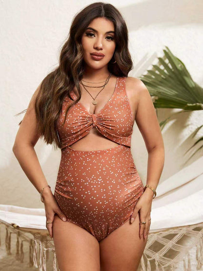 Polyester One-Piece Maternity Swimsuit | Polka Dot, Beige
