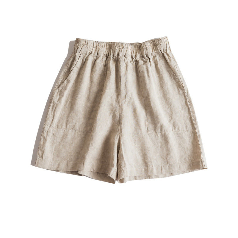 Washed Pure Linen Loose Shorts Simple Literary Comfortable Versatile Strolling Leisure Cool Five-Quarter Pants for Women Summer