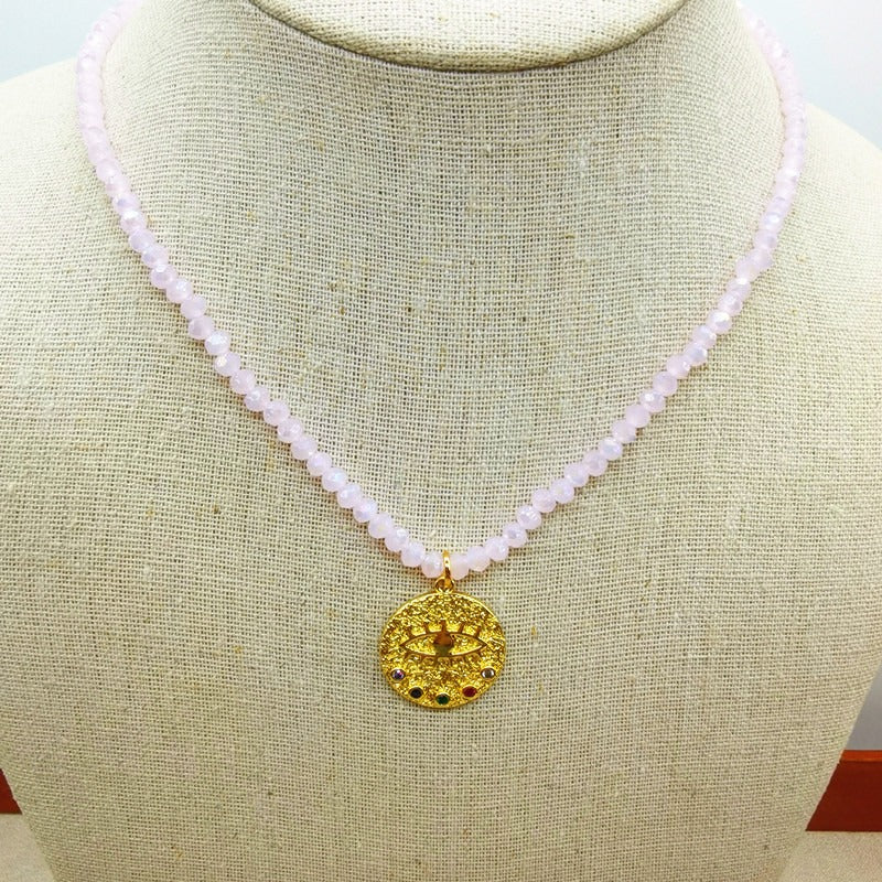 Devil's Eye Inlaid Zircon Freshwater Pearl Necklace Female Trendy Crystal Beads Collarbone Chaine