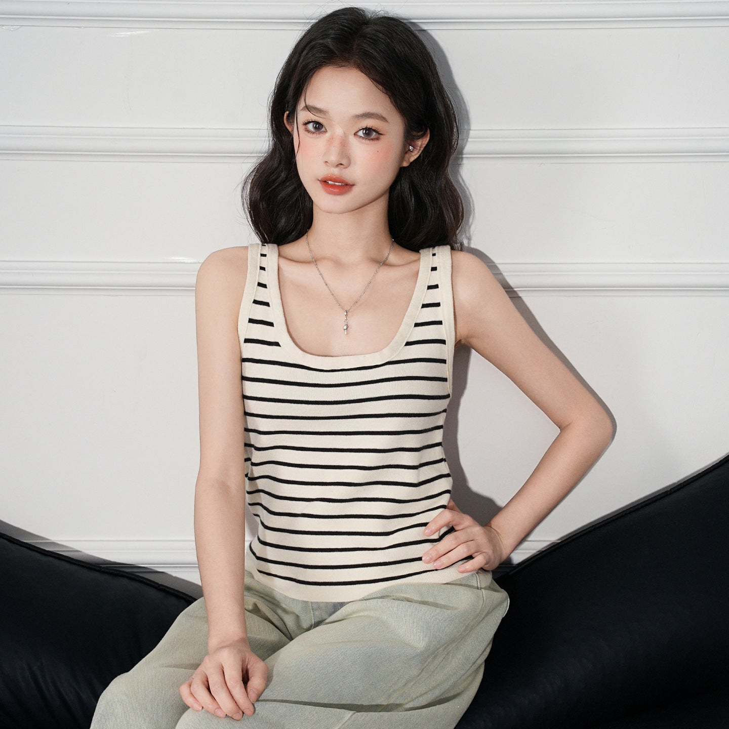 Viscose Knit Camisole Top | Apricot, Slim Fit, Casual
