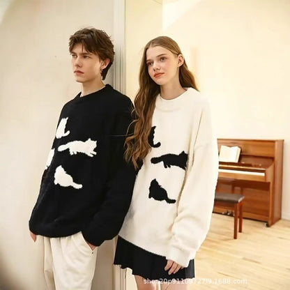 Acrylic Cat Silhouette Sweater | Apricot, Black, M-3XL