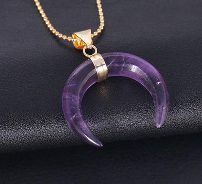 Natural Stone Half Moon Necklace | Purple & Pink