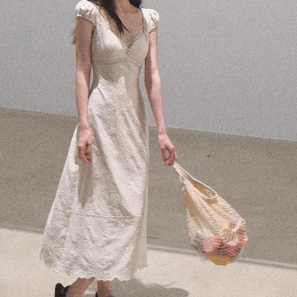 Cotton Resort Tea Dress | Floral, V-neck, Sleeveless