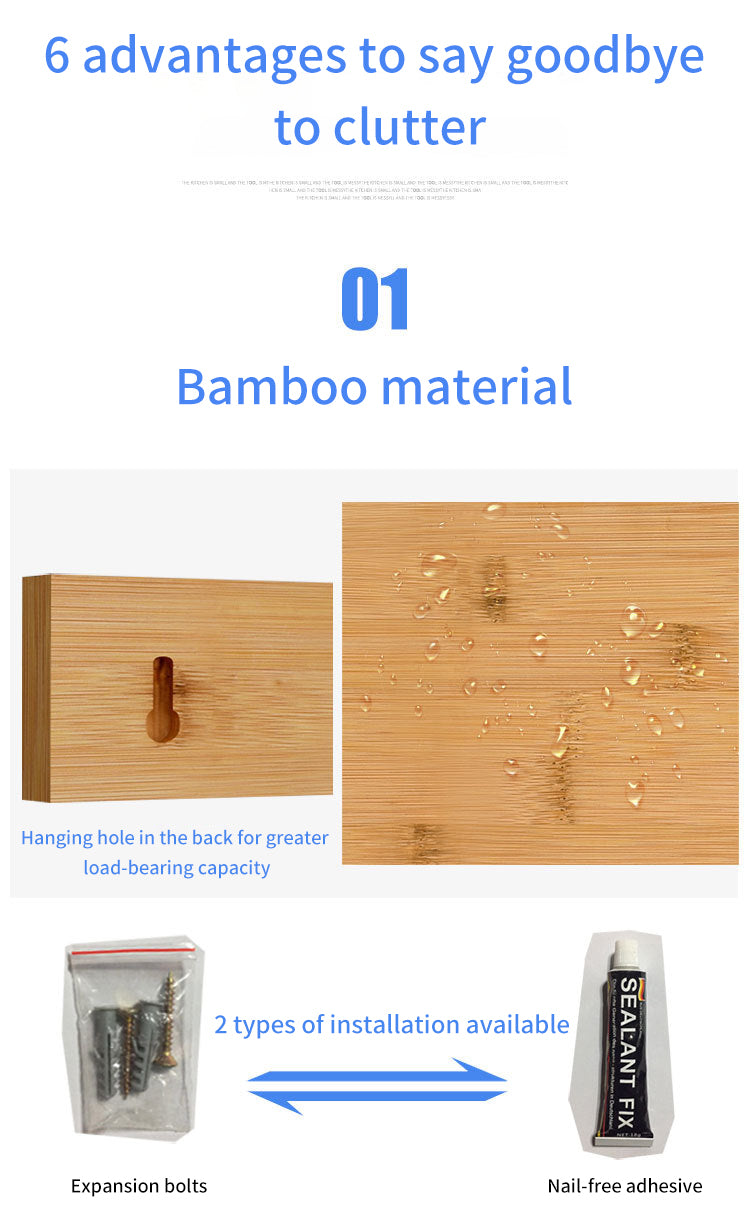 Bamboo Knife Rack | 40x6x2cm, Wall Hanging Storage