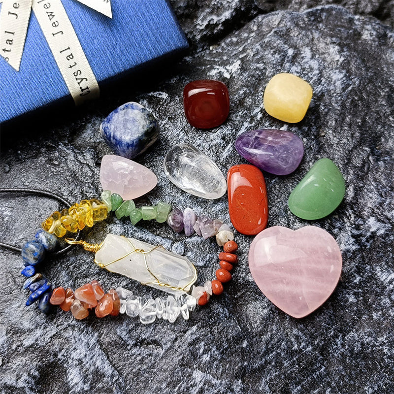 11pcs/Set Natural Healing Crystal Stone Chakras Bracelet Quartz Mineral Ornaments Crafts