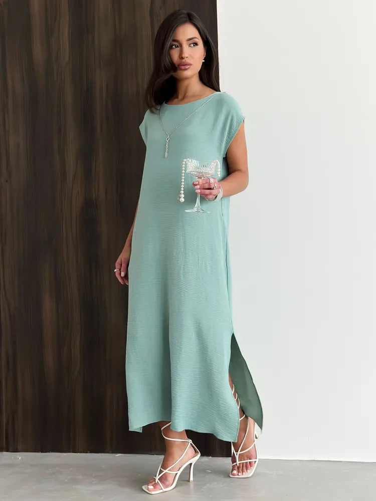 Polyester Sleeveless Slim Fit Dress | White, Black, Blue