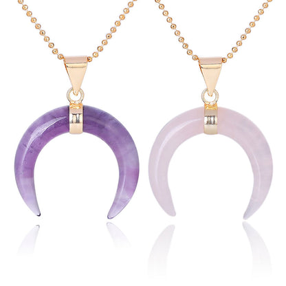 Natural Stone Half Moon Necklace | Purple & Pink