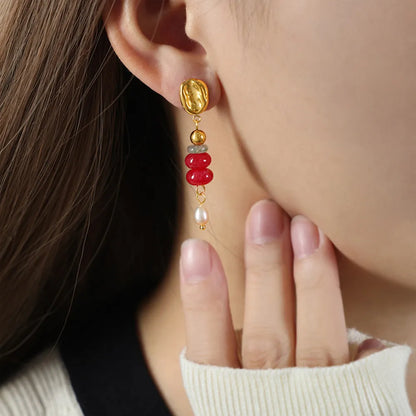 Natural Stone Earrings | Freshwater Pearl Dangle