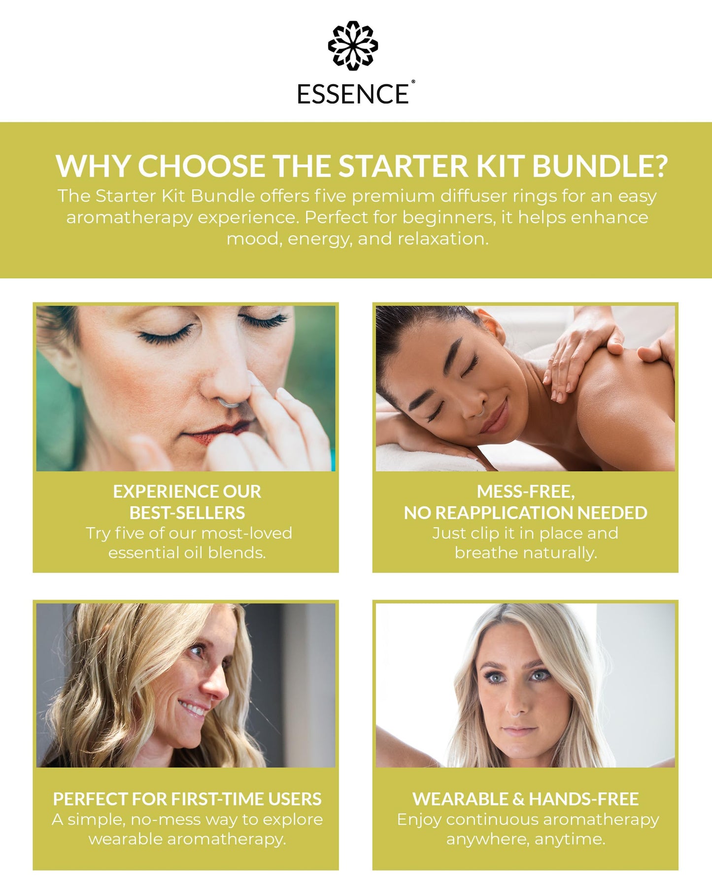 Essence Nasal Diffuser Self Care Bundle – Essential Oil Silicone Nose Rings for Stress, Energy & Mental Clarity – Wearable Aromatherapy Pack for Wellness & Mood Balance