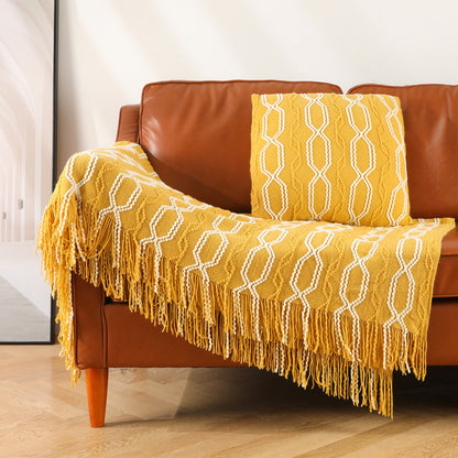 Acrylic Knitted Blanket | Gray, Orange, Beige, Green